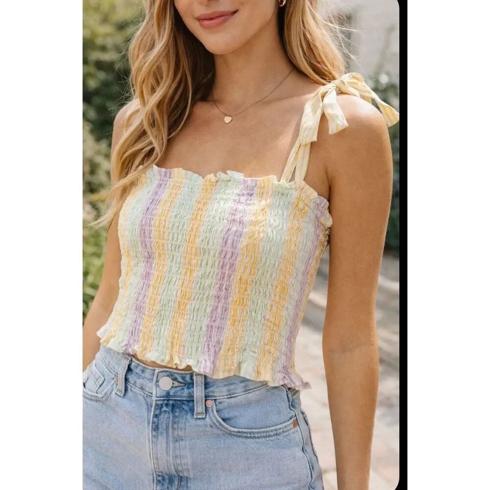 BP. Smocked Pastel Stripe Cropped Tank Top New Size XL